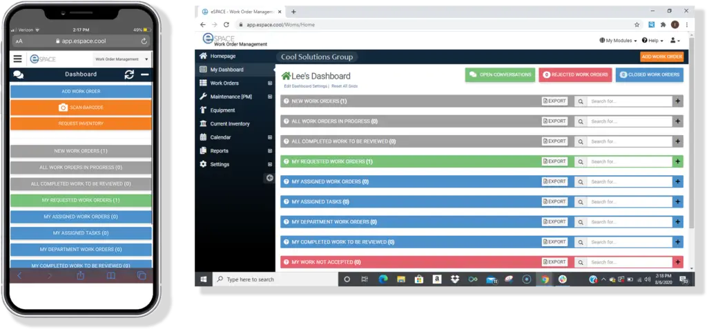 eSPACE work order management feature